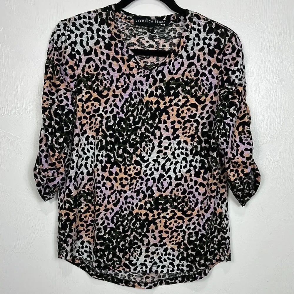 Veronica Beard Cotton Multicolored Leopard Print Top BlouseāSize L